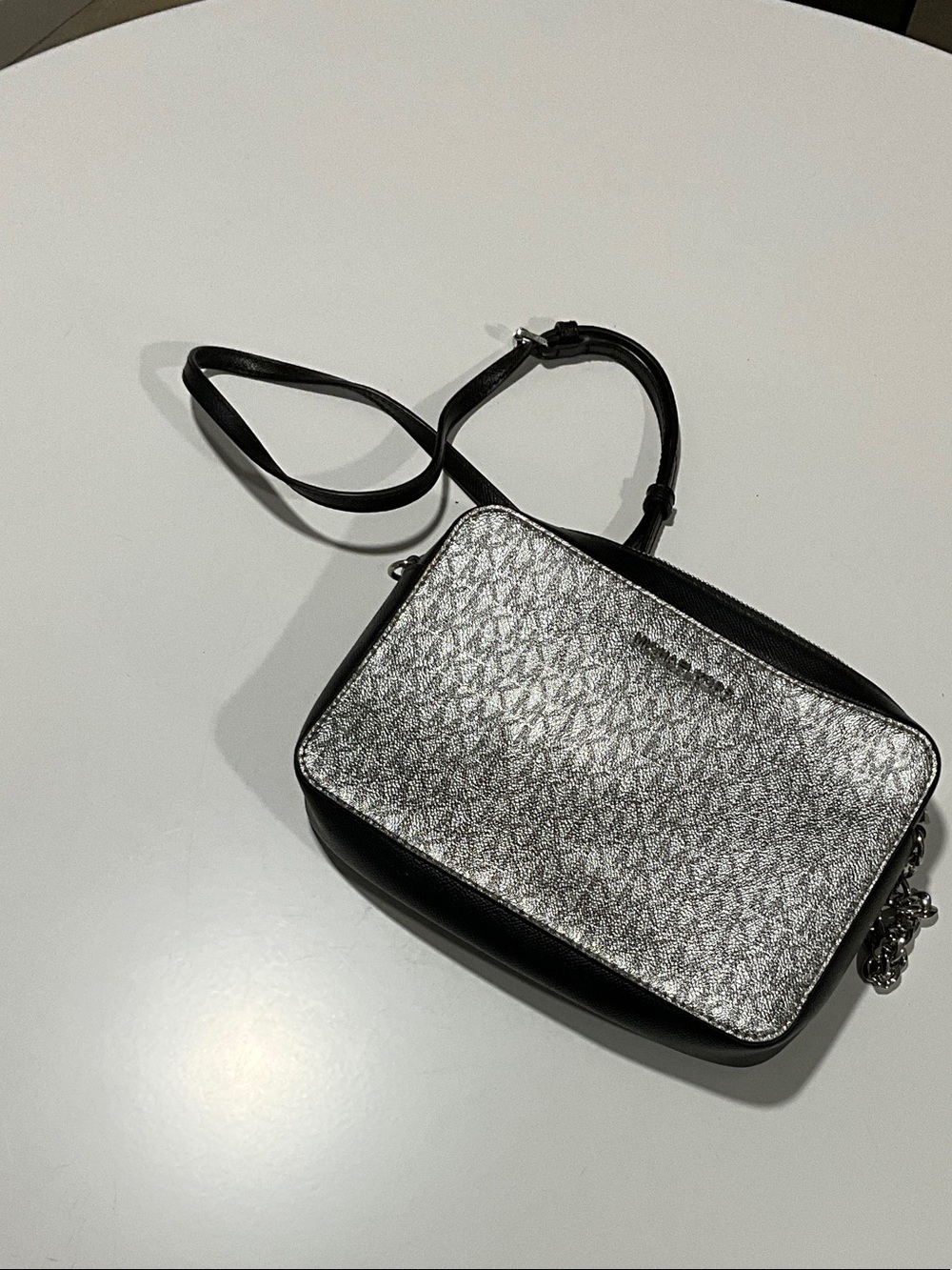 Michael Kors Black Crossbody Bag with Silver Metallic Front